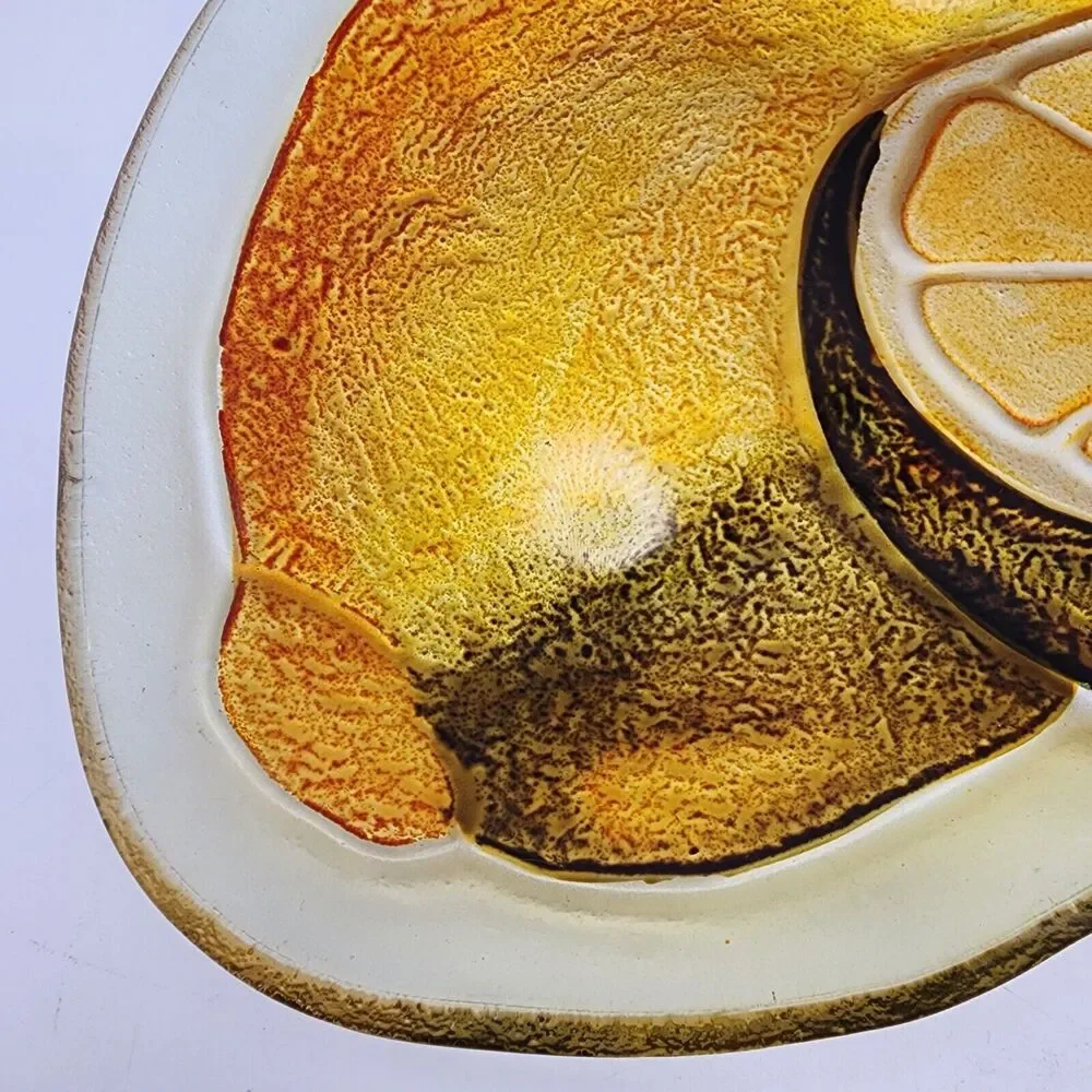 Lemon Embossed Glass Platter Textured Dichroic Tray MCM Retro 9x6.5